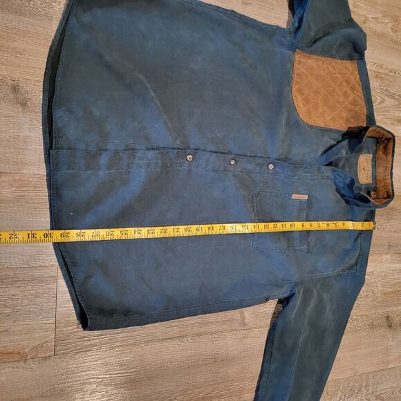 North River Outfitters Teal Button Up Shirt With Brown Elbow Patches Mens Size M - Picture 9 of 9